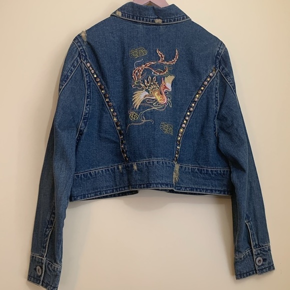 Z. Cavaricci Jackets & Blazers - Z. Cavaricci Y2K Denim Blue Jean Bird Embroidery Distressed Button Down Jacket 4